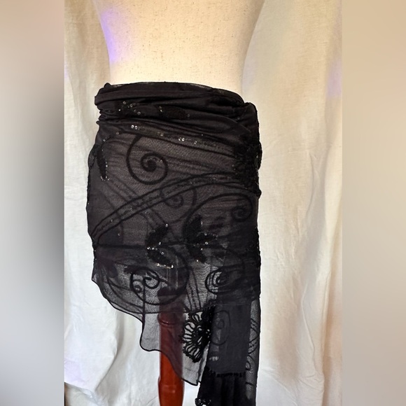 Beaded and Embroidered Black Lace Scarf/Shawl - Picture 2 of 16